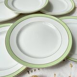 6 Vintage French Orchies "VILLARS" dinner plates 1950 white green gold