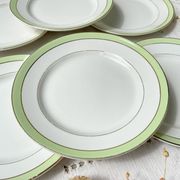 6 Vintage French Orchies "VILLARS" dinner plates 1950 white green gold