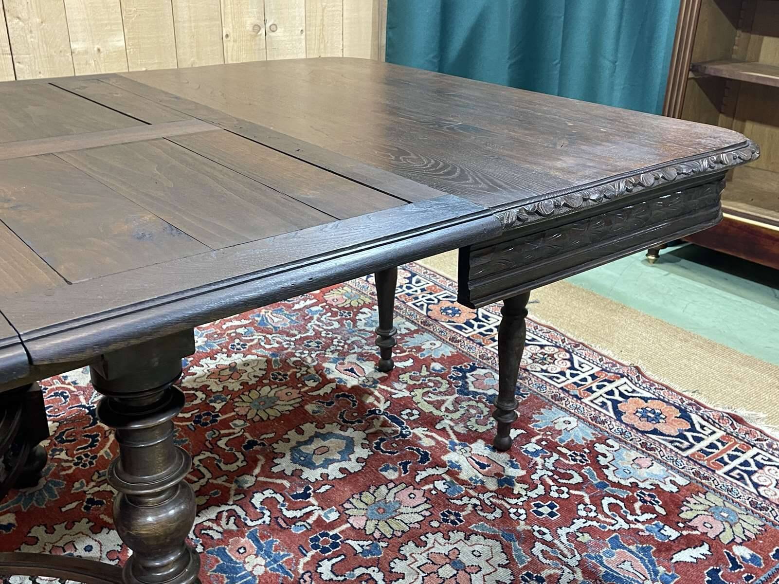 Oak dining table with beech base and 3 extensions