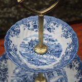 Johnson Bros. Two-Tier Serving Dish – “Coaching Scenes” – Blue English Earthenware