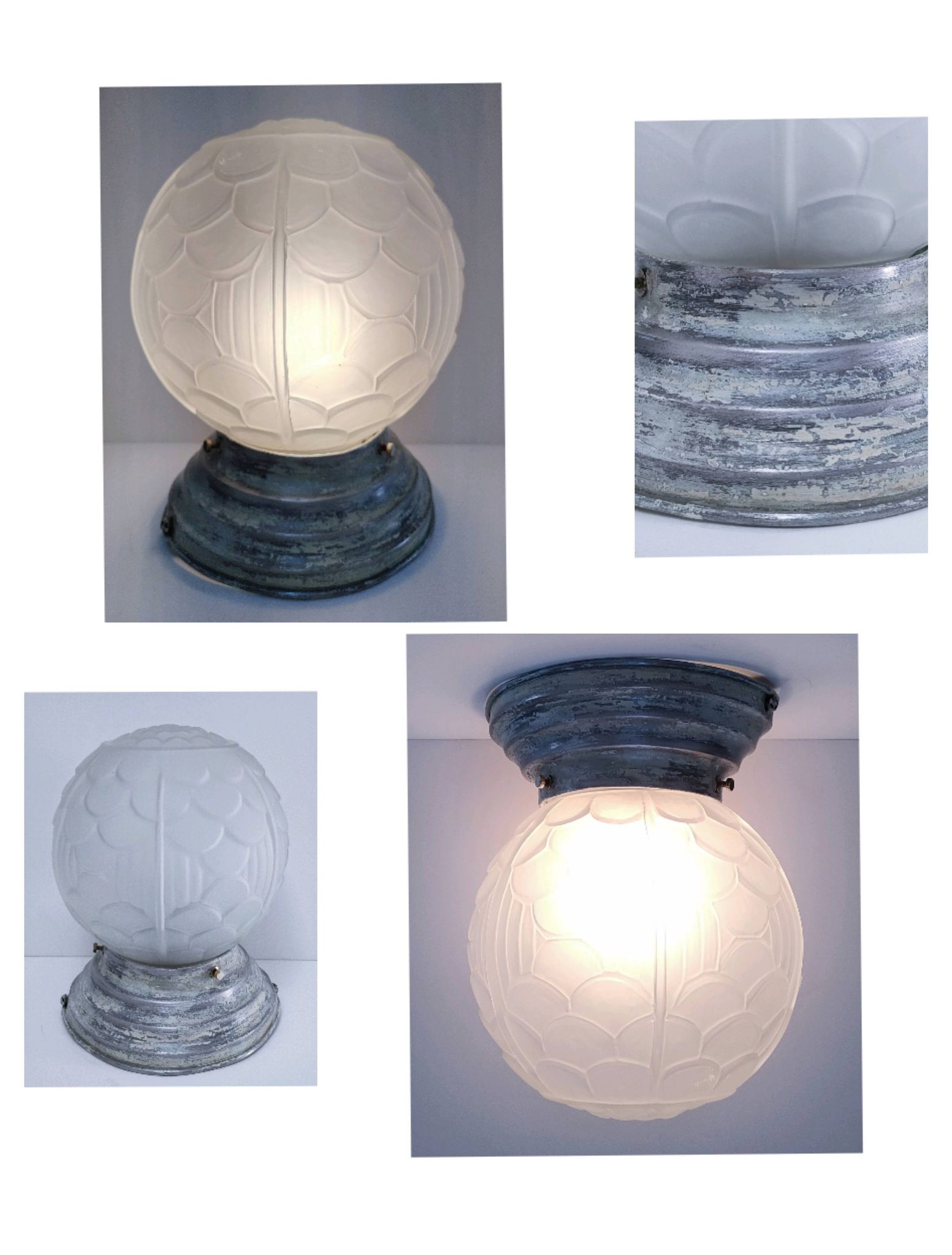 Lampe art déco boule verre pressé moulé