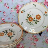 Set de 6 assiettes plates anciennes Badonviller  fleurs Oranges et vertes