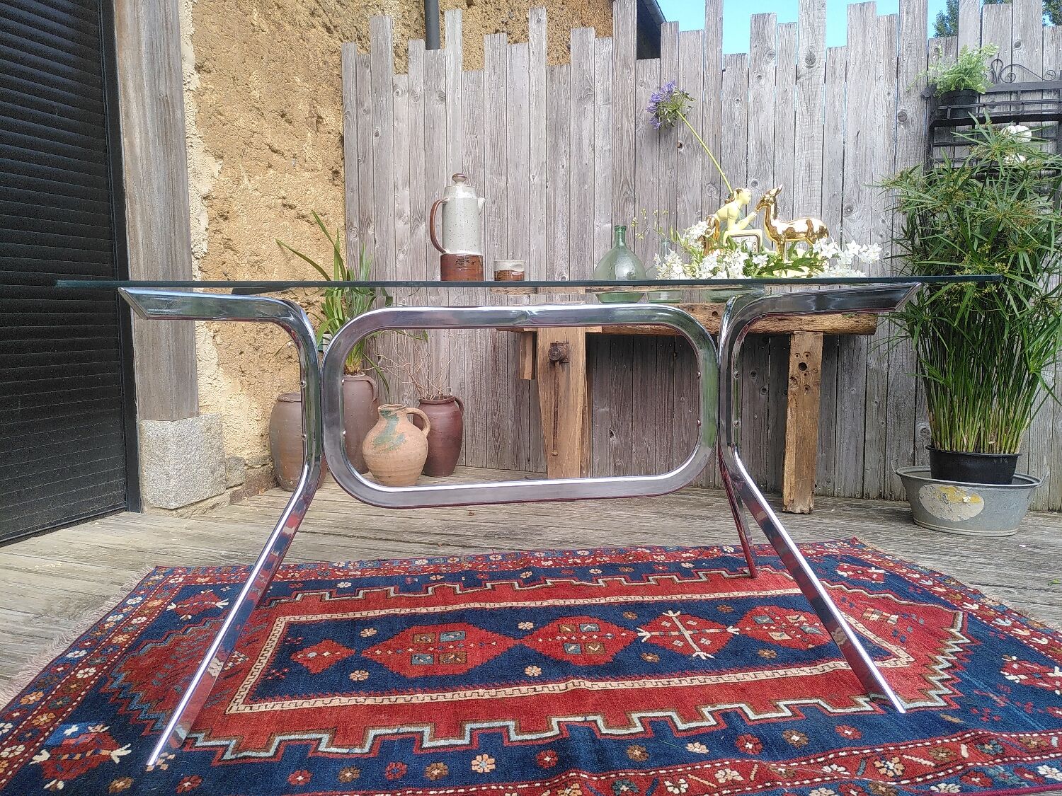 Chrome table with glass top 1960