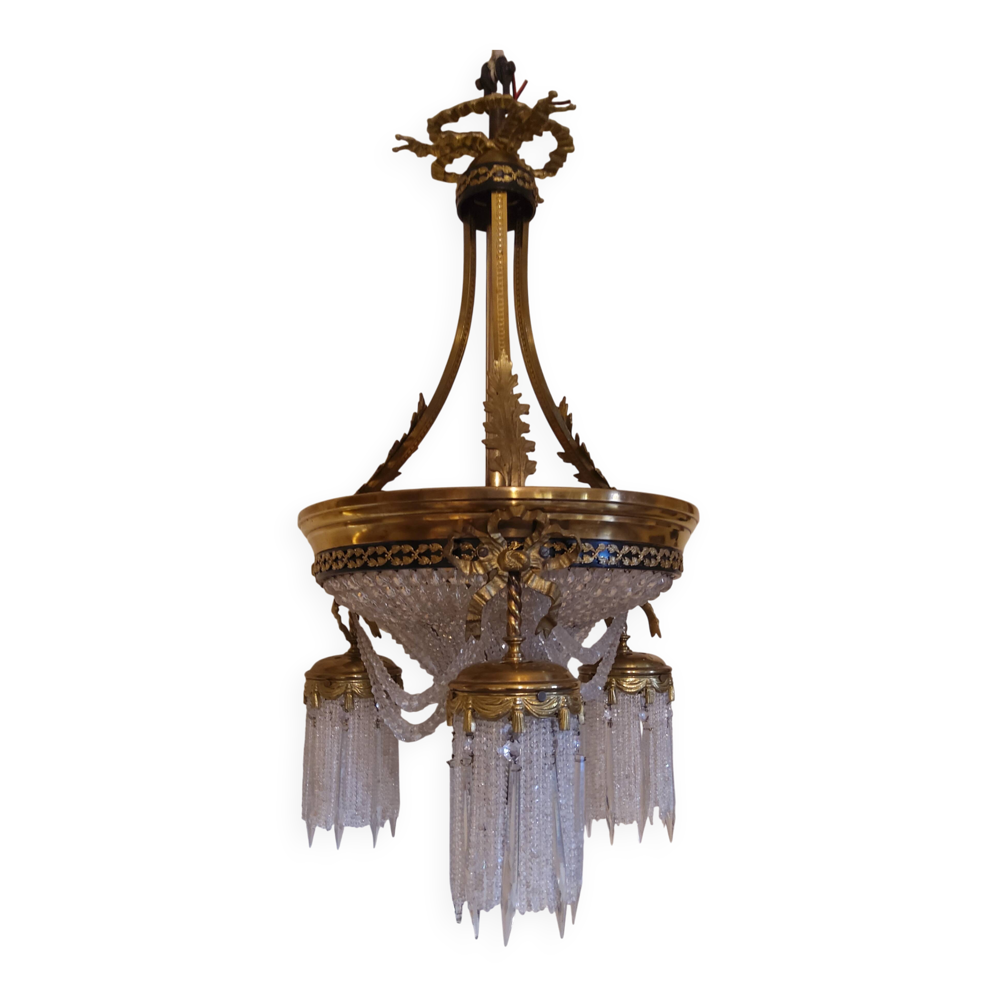 Lustre panier ancien en bronze