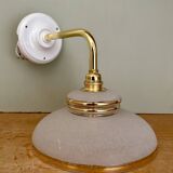Vintage elbow wall lamp with white and gold granite glass shade