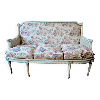 Canapé ou banquette 19ème et de style louis xvi bois mouluré, sculpté laqué
