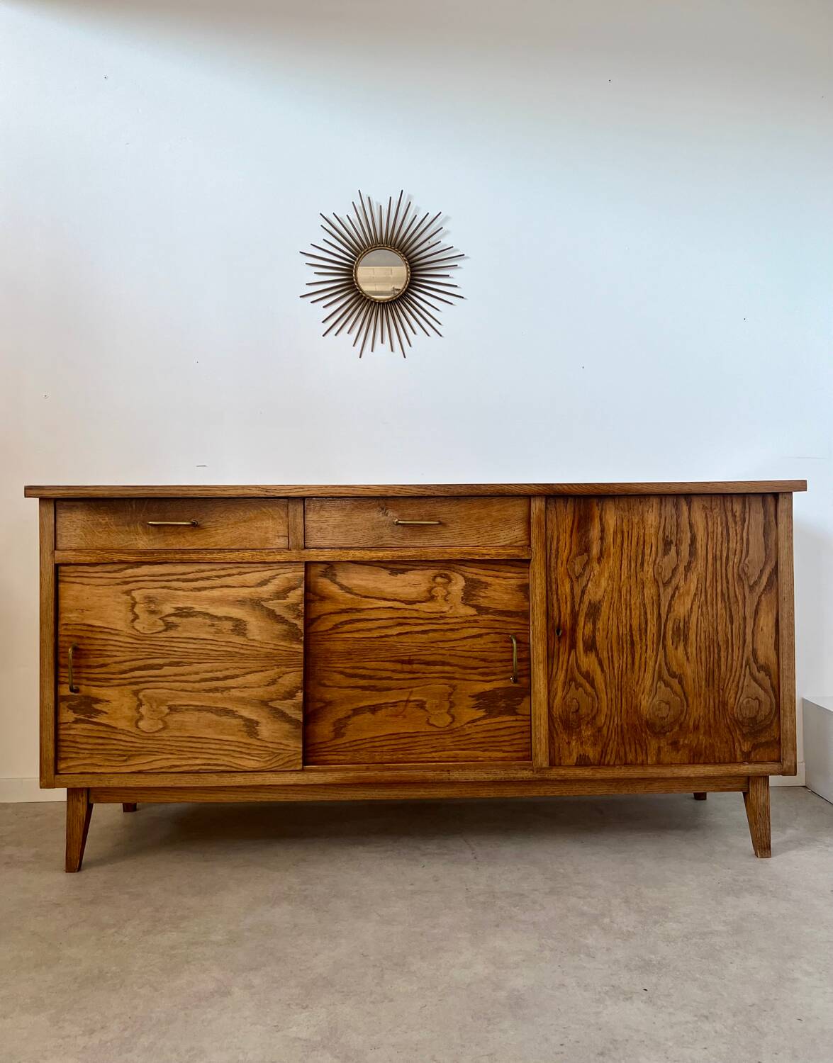 Old oak sideboard from the 1950s, vintage reconstruction period