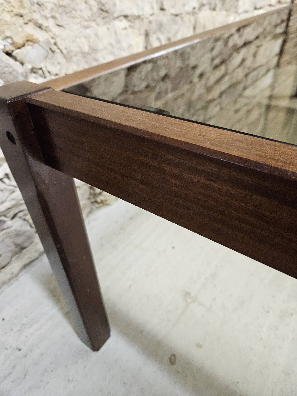 Teak coffee table with smoked glass 1970"