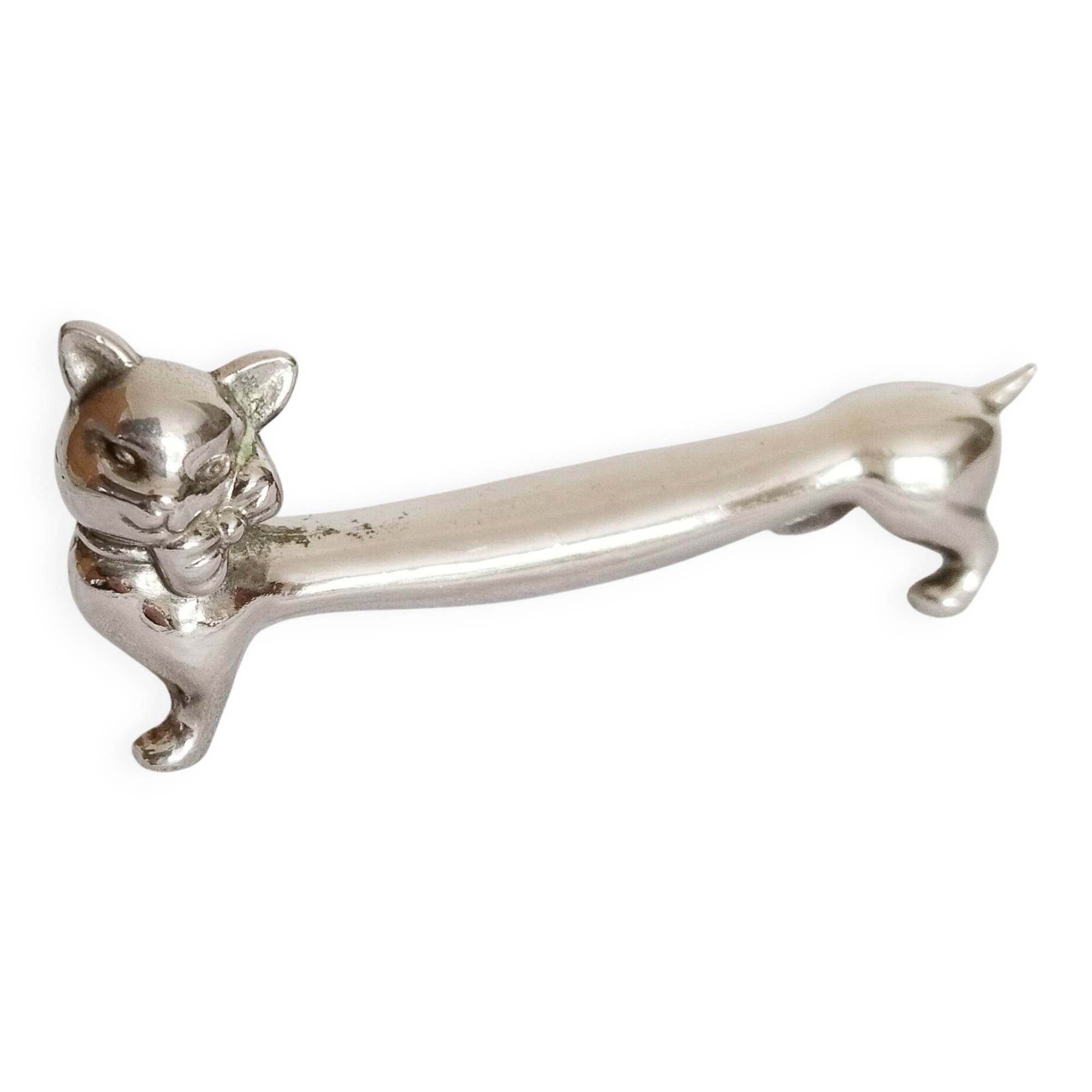 Porte-couteaux chat en métal argenté