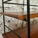 1950s wrought iron and wood bookcase shelf
