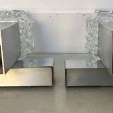 Pair of space age cubist wall lamps in brushed aluminum - design 1970