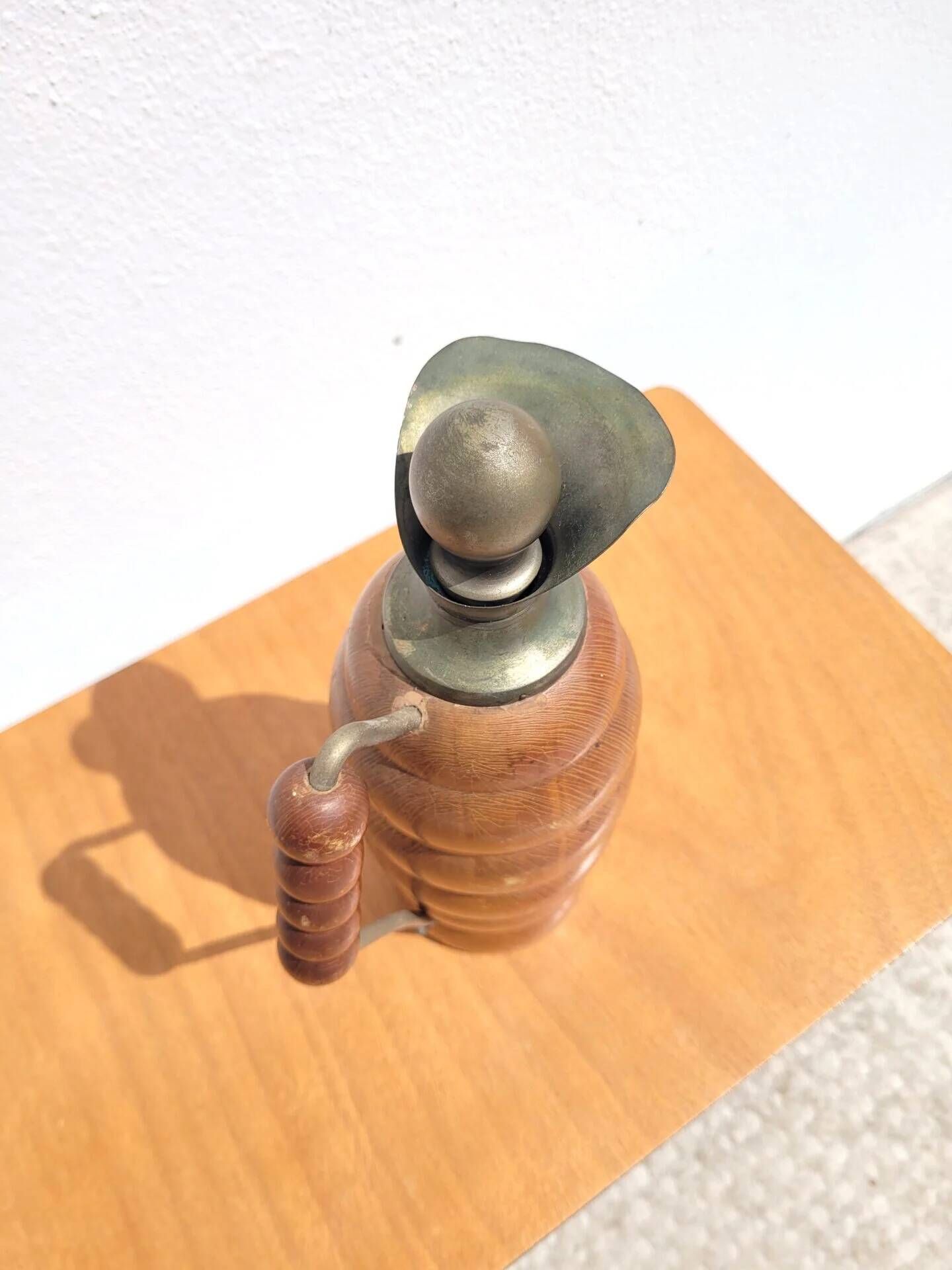Vintage wooden turned thermos bottle signed T. Ergök