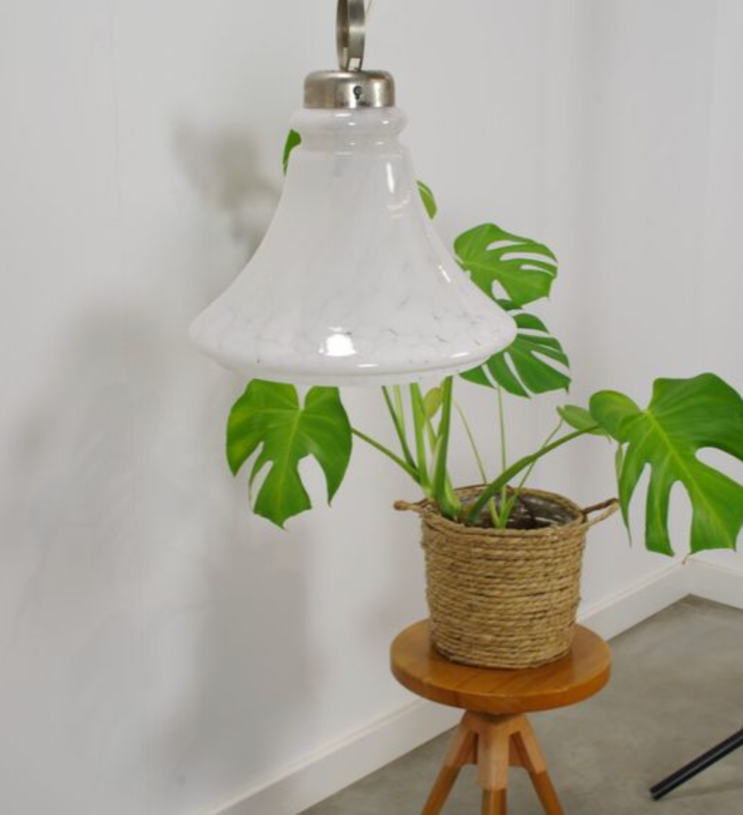 Vintage glass pendant lamp with chrome details