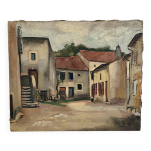 Cour de village, huile
