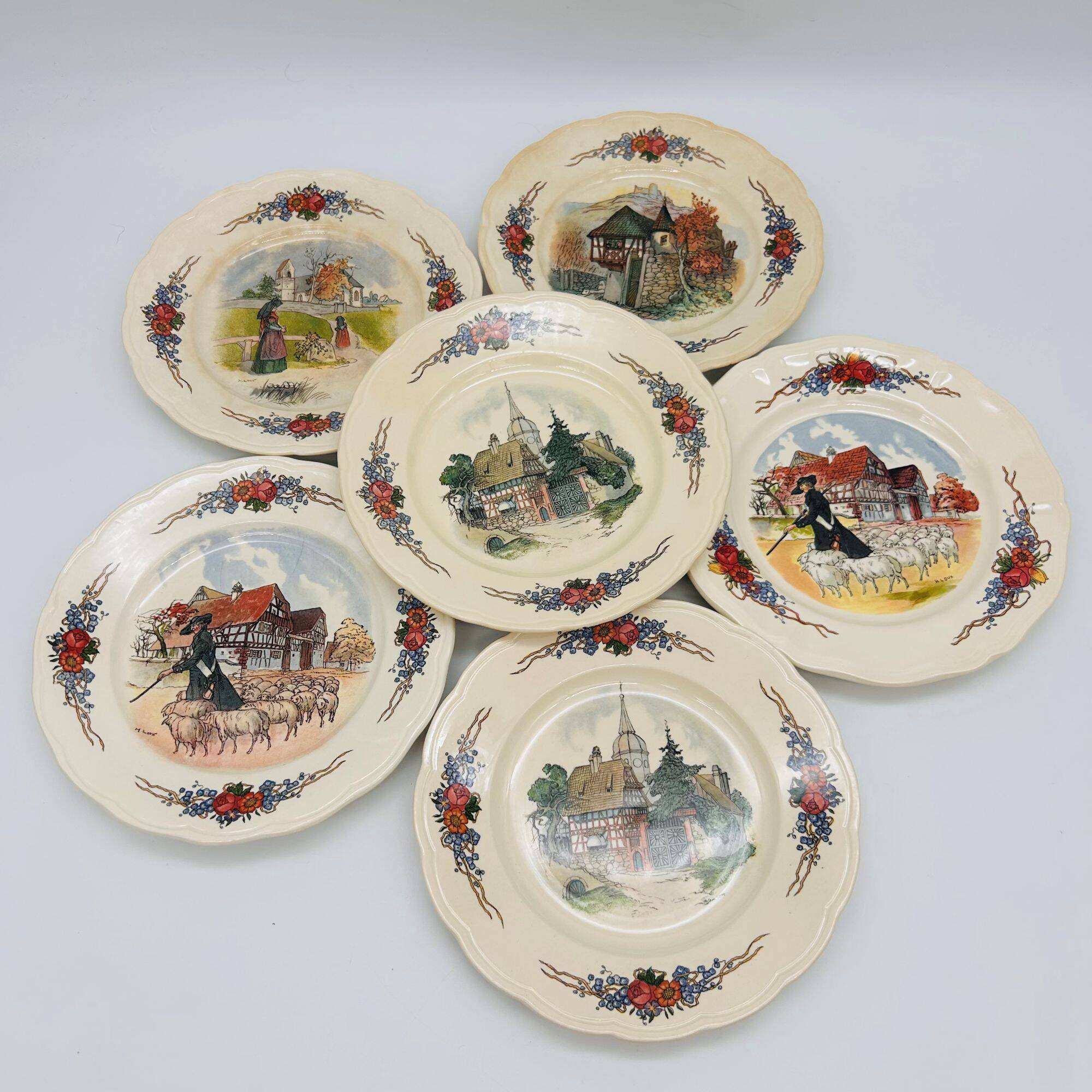 6 dessert plates "Obernai" from the Sarreguemines pottery.