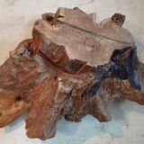 Sculptural wooden centrepiece, organic bowl, brutalist.