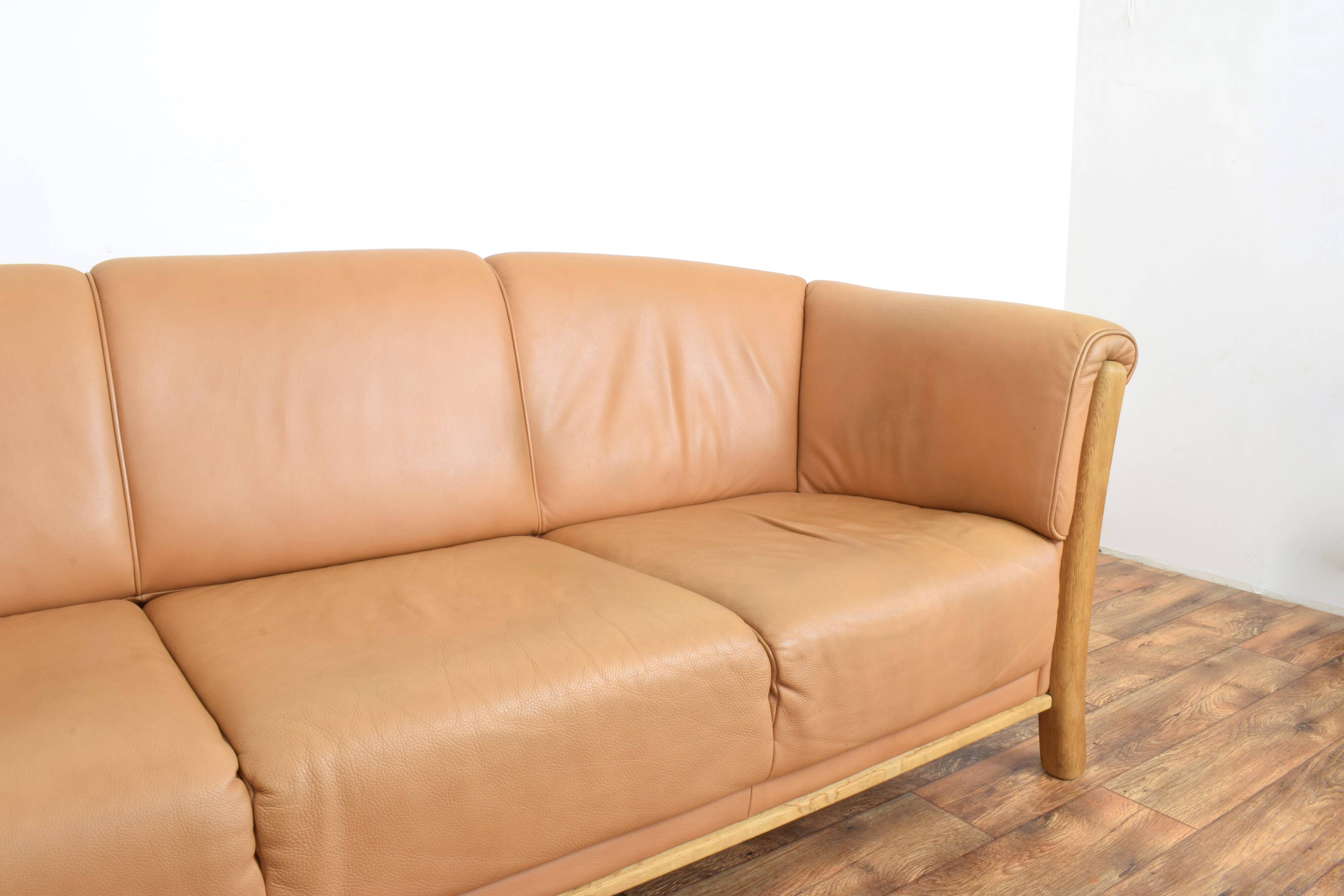 Mid-Century Danish Oak & Leather Sofa, 1970s.