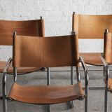 Set of 4 tubular dining chairs in Bauhaus style, in the manner of Marcel Breuer, 1970s