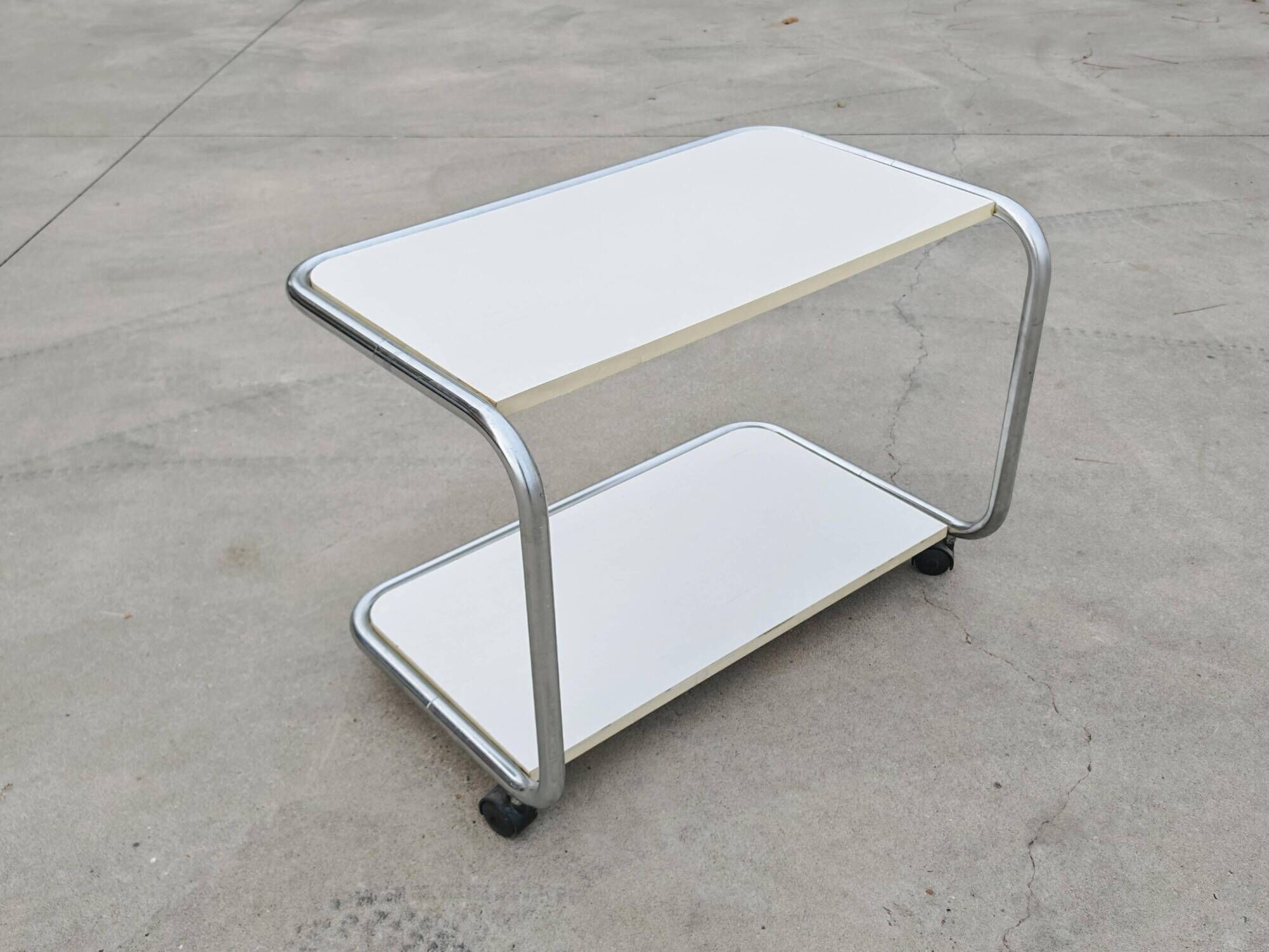 Tubular side table with 2 levels in Bauhaus style, tubular steel, 1970s.