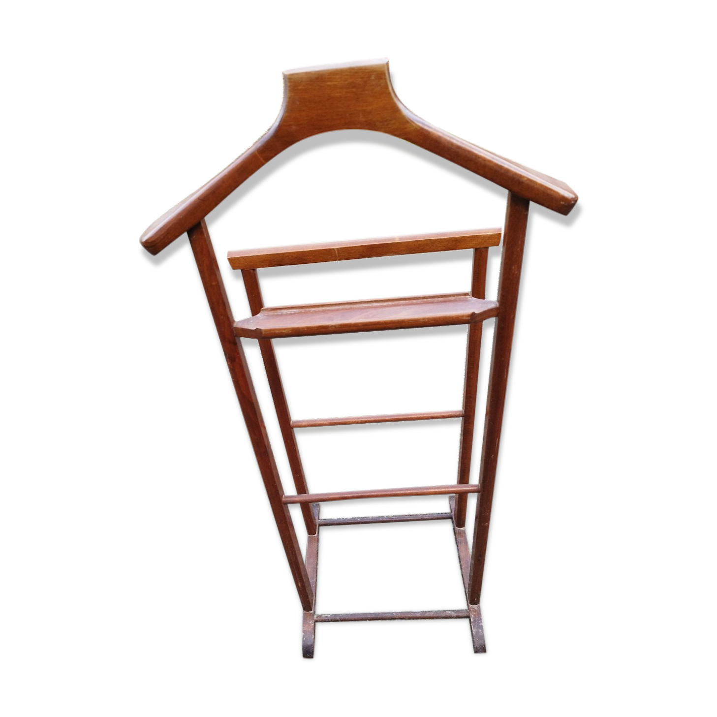 Valet wearing double wood coat rack