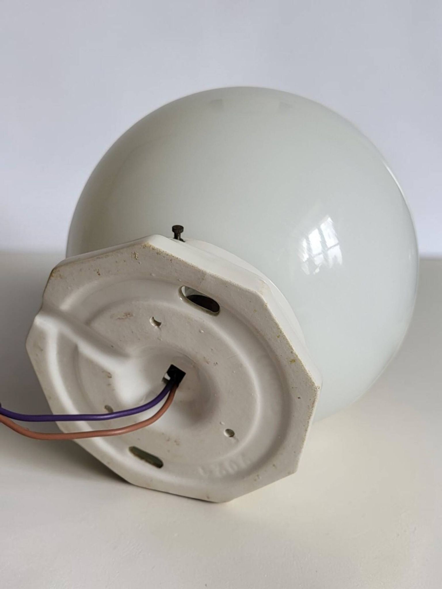 Opaline ball ceiling light, Art Deco/industrial — 1930s-1950s
