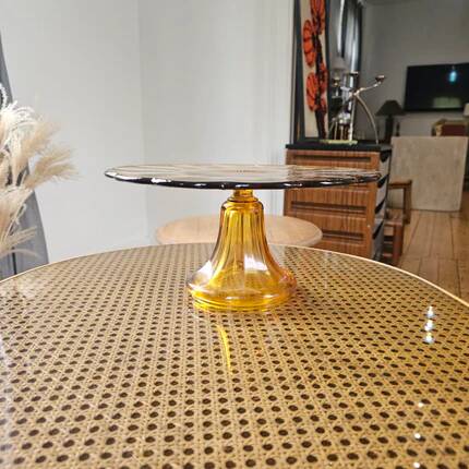 Art Deco amber glass cake stand - Luxval style from the 1930s