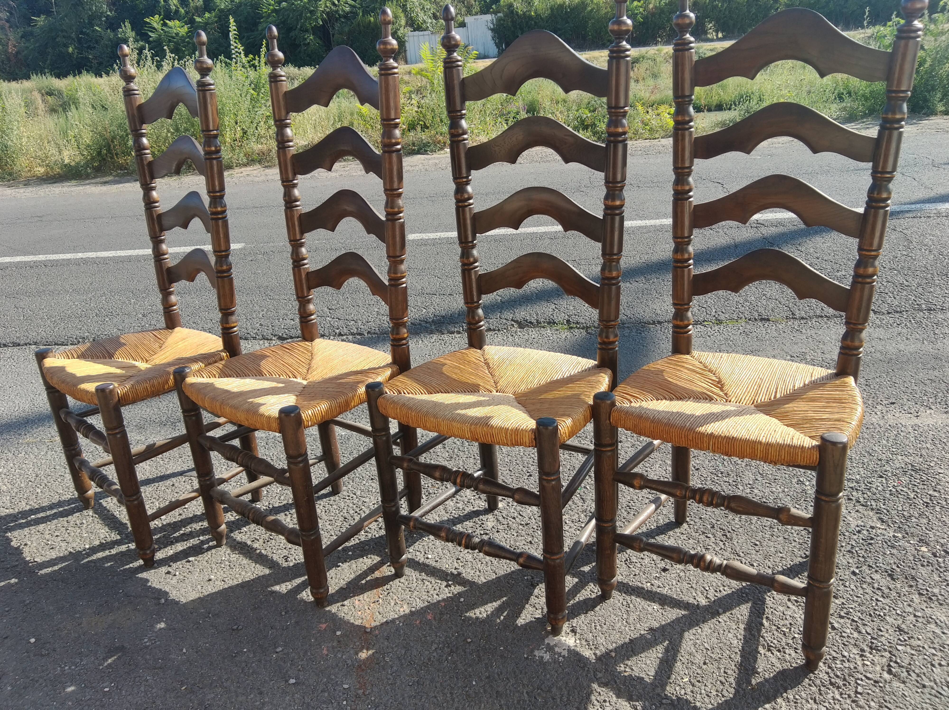 Set of 4 oak chairs with high backs