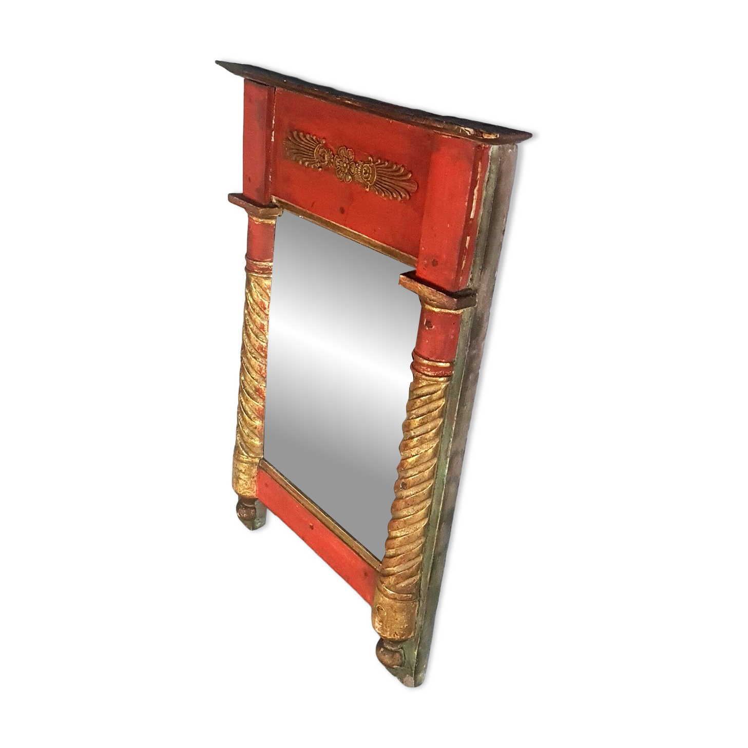 Restoration period mirror 1830 patinated gilded carved wood 48x33 cm