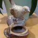 Small vintage enameled ceramic bird bowl