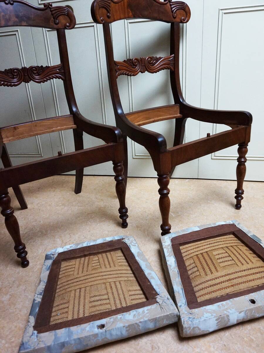 Pair of English Mahogany Sheraton Side Chairs, 1830s