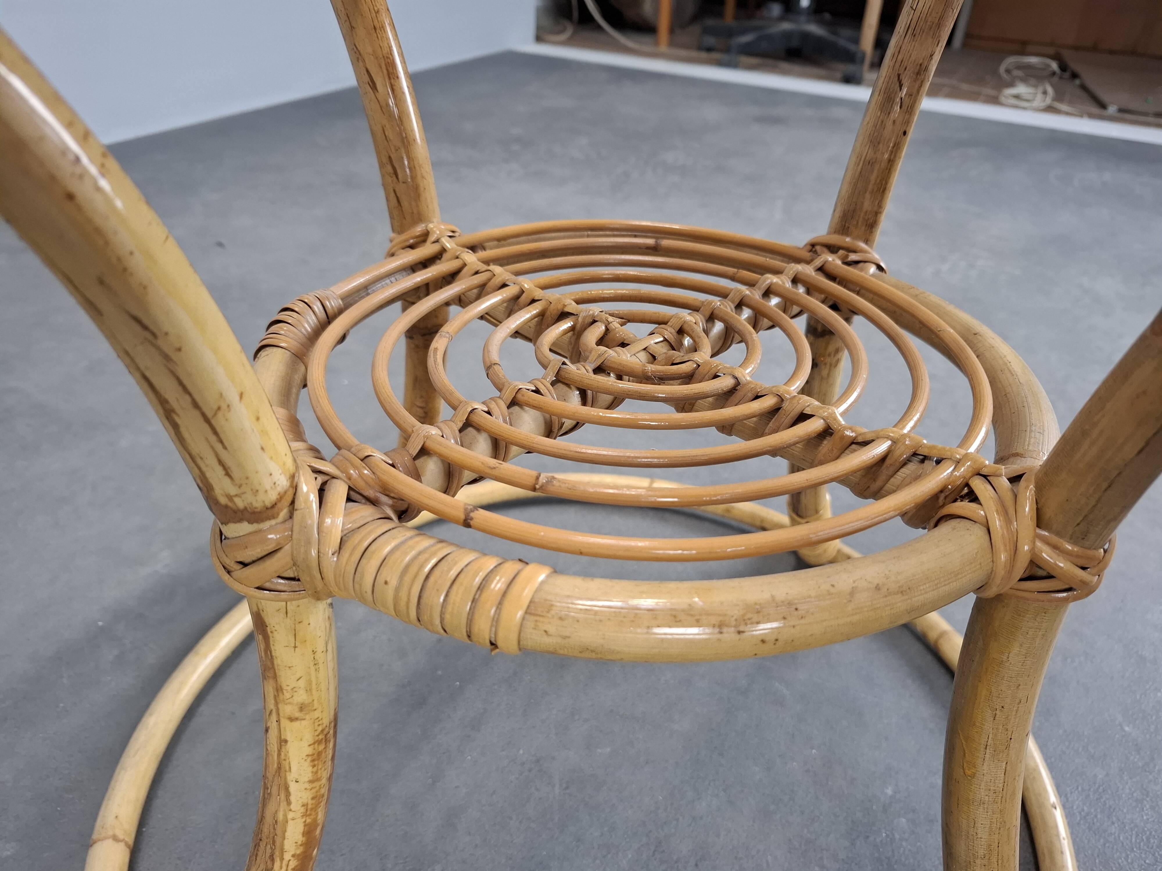 Czechoslovak Midcentury Rattan and Bamboo Side Table, 1960s