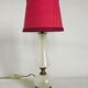 Brass & white glass table lamp red fabric shade