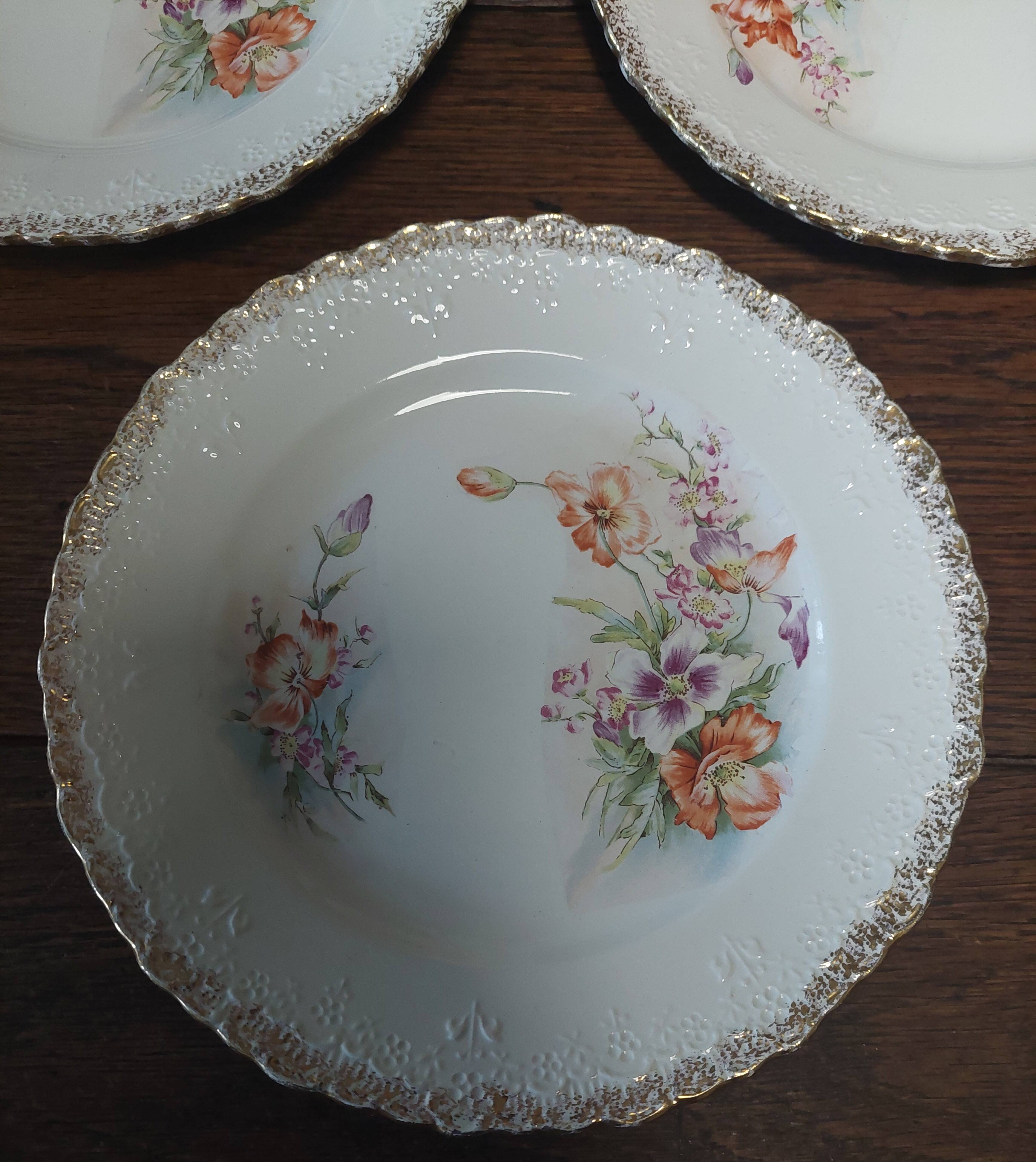 Dessert plates, set of five, Creil Montereau iron earth