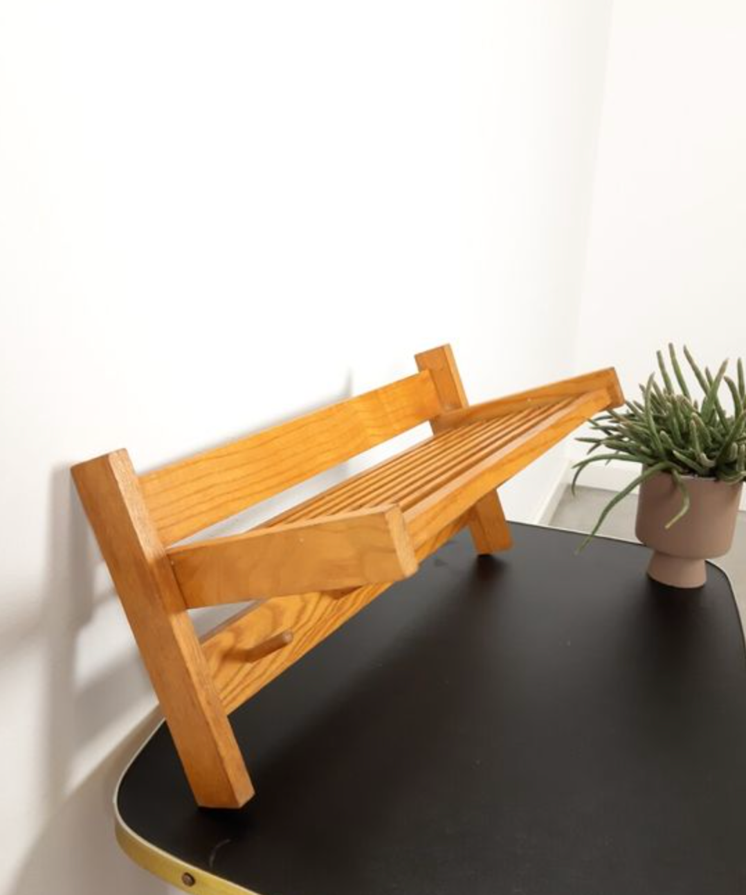Vintage wooden wall coat rack with shelf