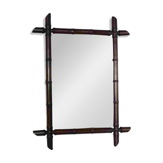 Ancien miroir cadre bois façon bambou 74x53 cm C437
