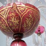 Lustre pampilles XIXème verre coloré doré et dorure
