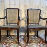 Paire de larges fauteuils cannés d'époque Art Nouveau