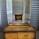 Vintage Scandinavian style dressing table with triptych mirror and bedside table.
