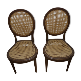 Lot 2 chaises médaillon cannage 19e siècle italie