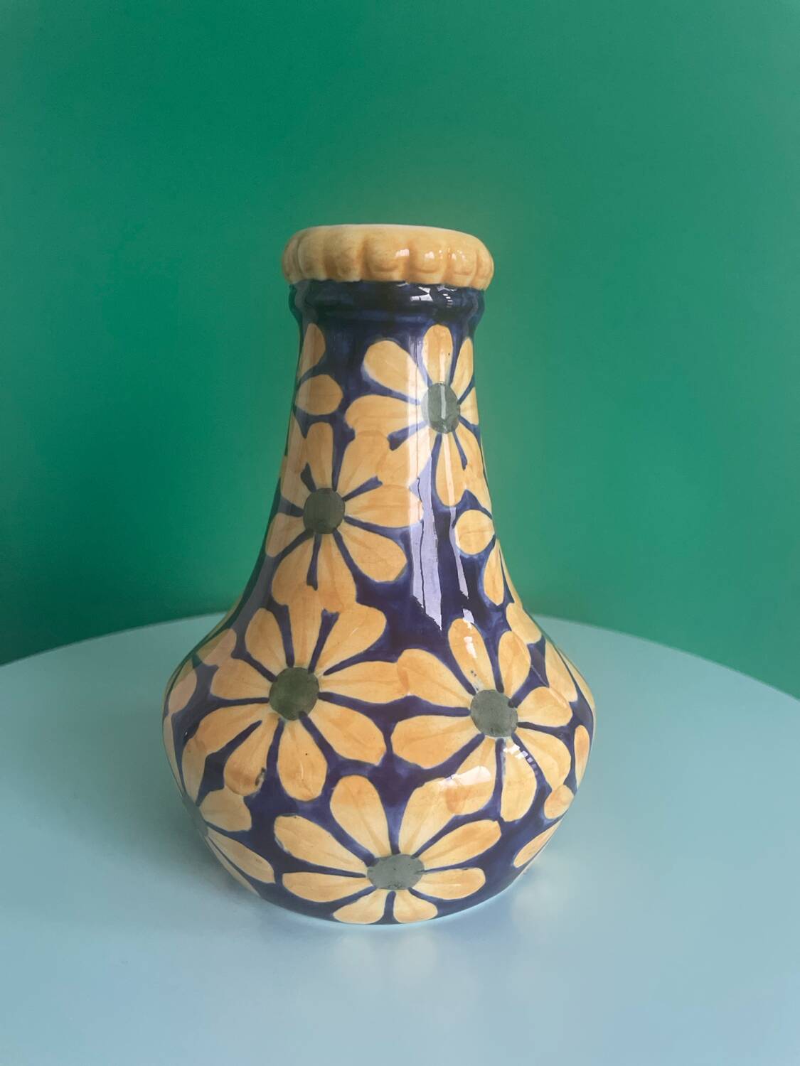 Danish crackle vase signed Copenhagen Denmark 401/449 – floral decoration p