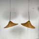 Pair pencil reed rattan bamboo and brass pendants, Italy 1970s