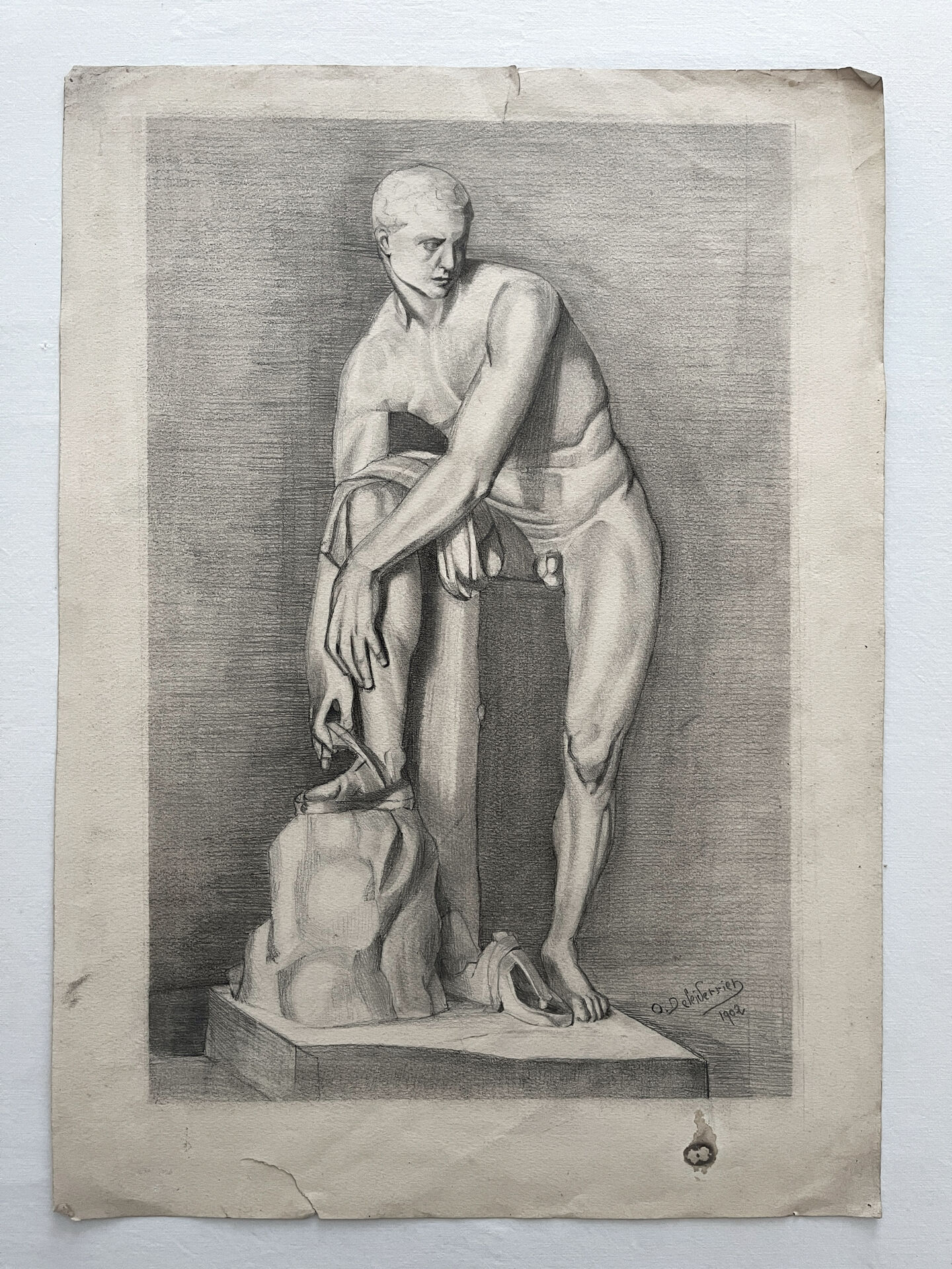 Old academic nude drawing based on an ancient statue.