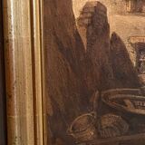 Framed 19th century watercolor representing a view of a fishing port