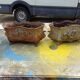 Pair of enamelled cast iron planters from 1900 from Charleville-Mézières