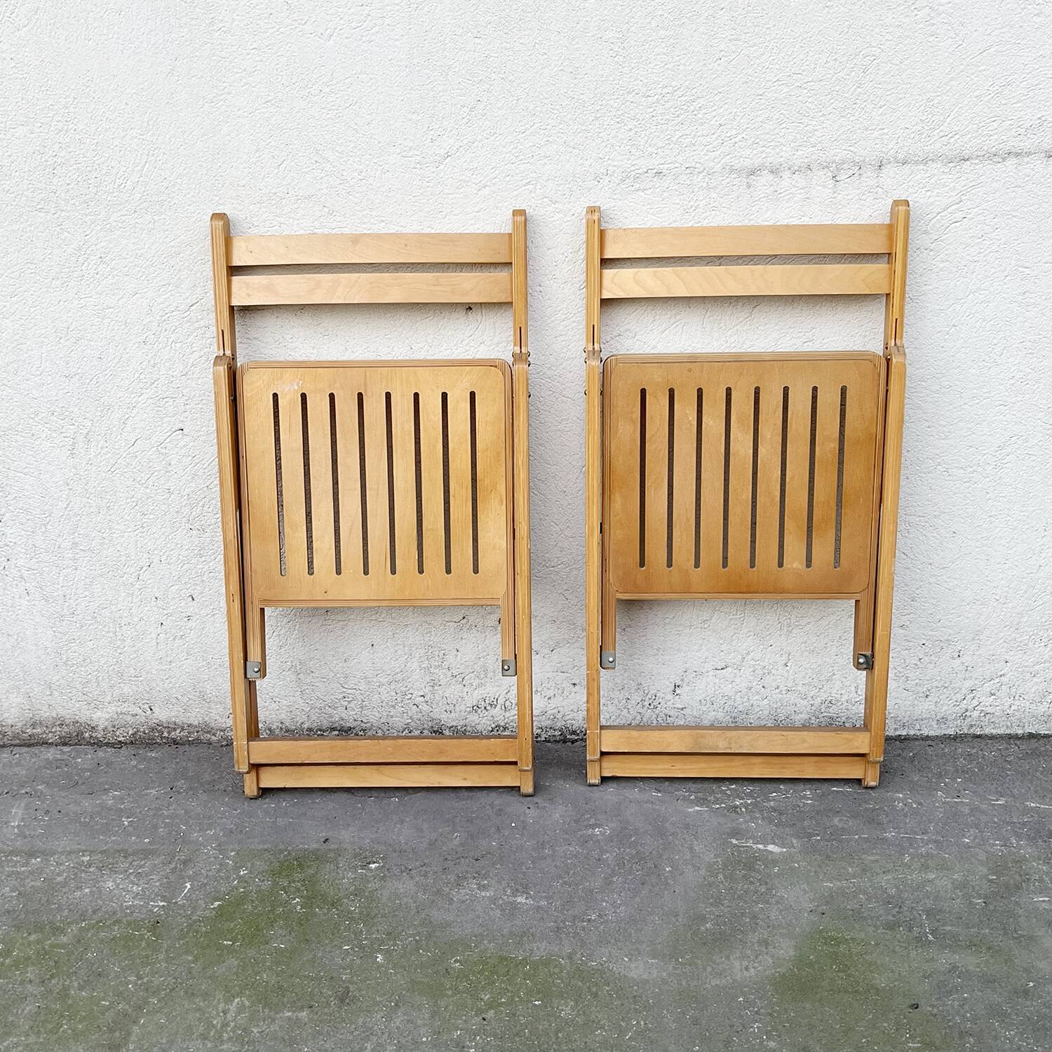 Pair of beech folding chairs