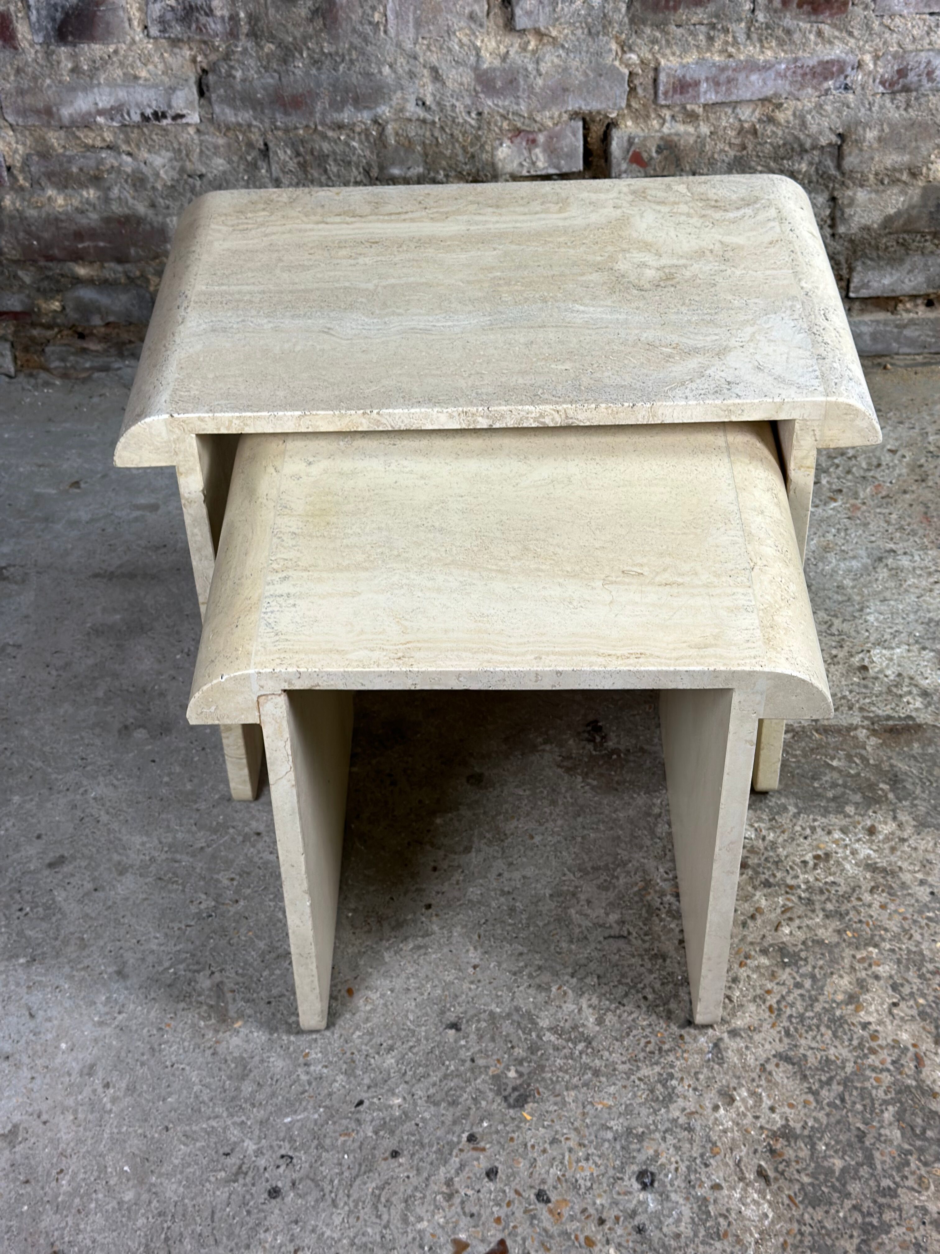 Artelano nesting tables in vintage travertine 1970