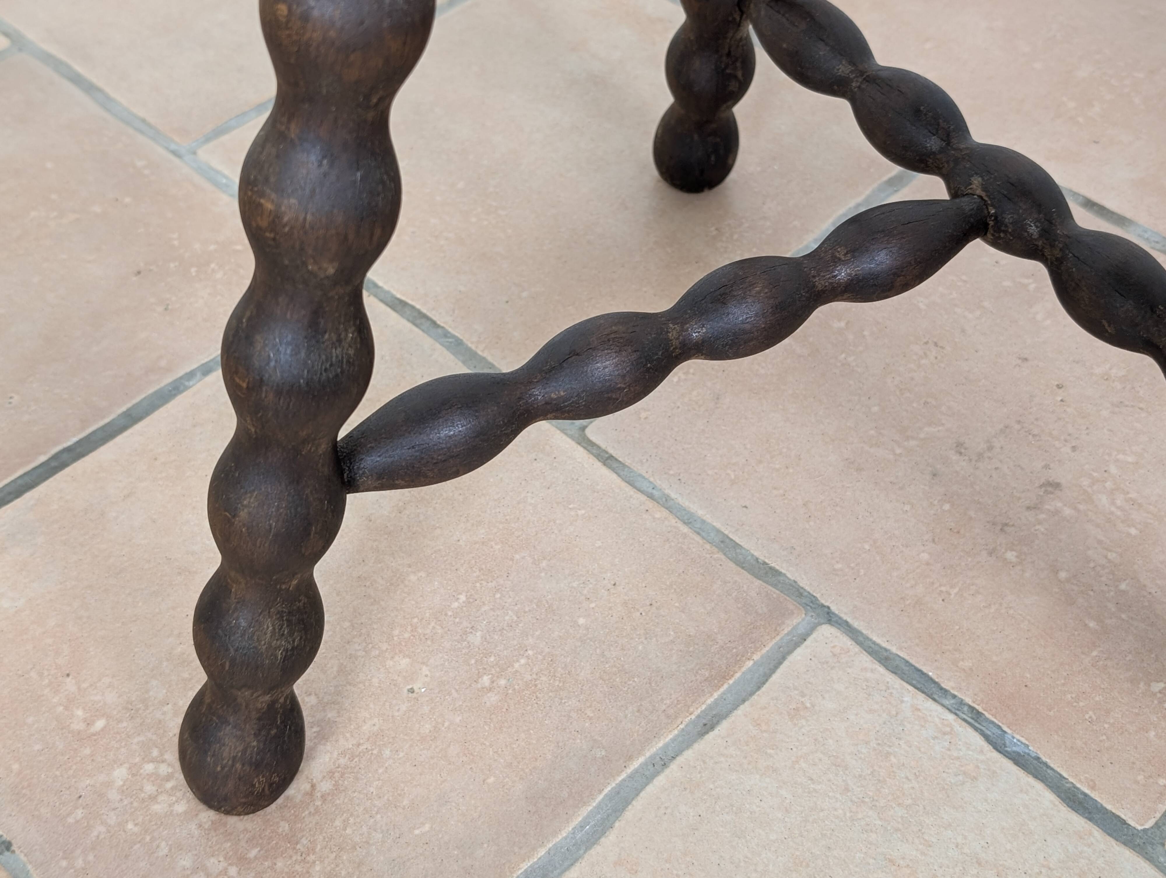 Tabouret/porte plante tripode bois tourné