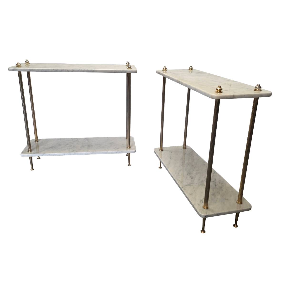 Vintage Set Of Marble And Brass Tables, 1970s
