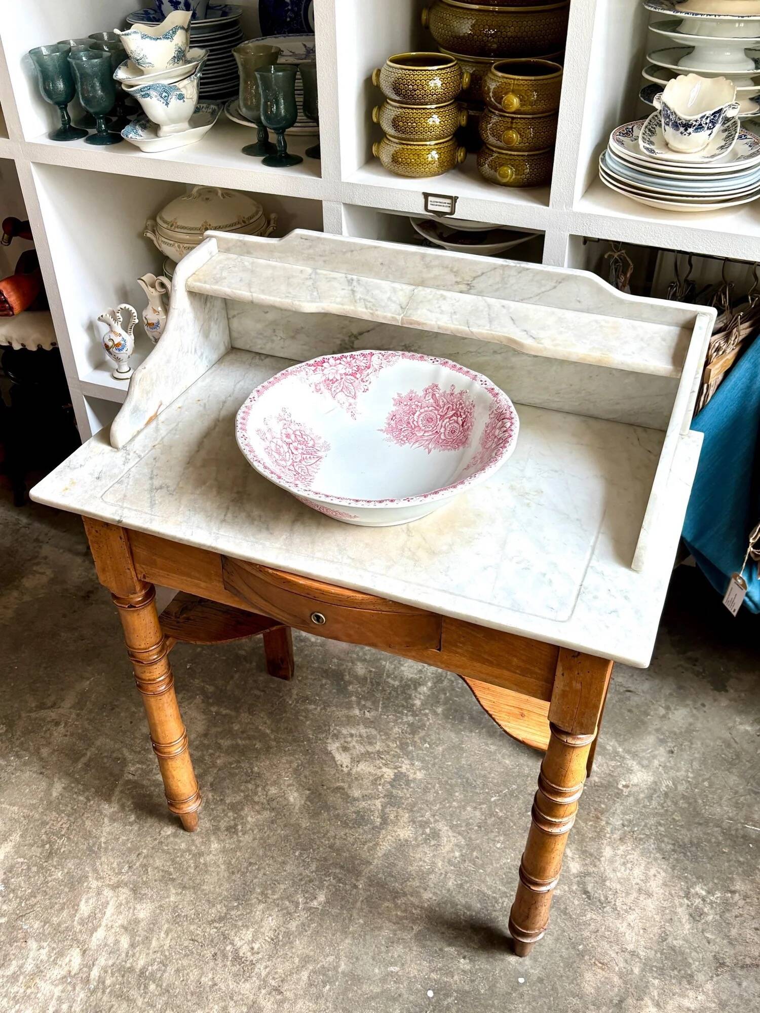 Dressing table, bathroom cabinet in wood and marble 80 x 48 cm