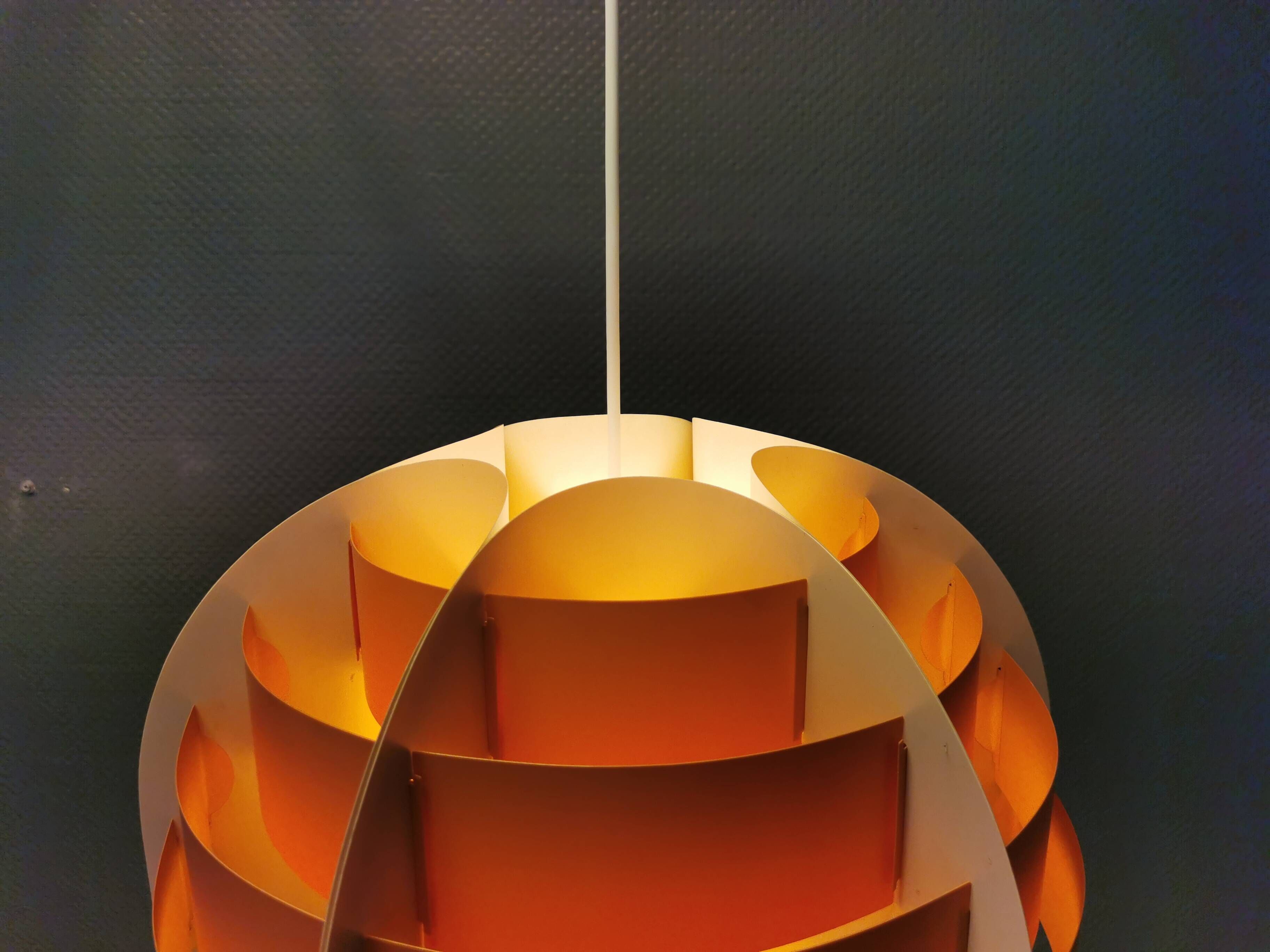 Hanging lamp made of plastic slats by Lars Schiøler for Hoyrup Lighting Denmark 1976.